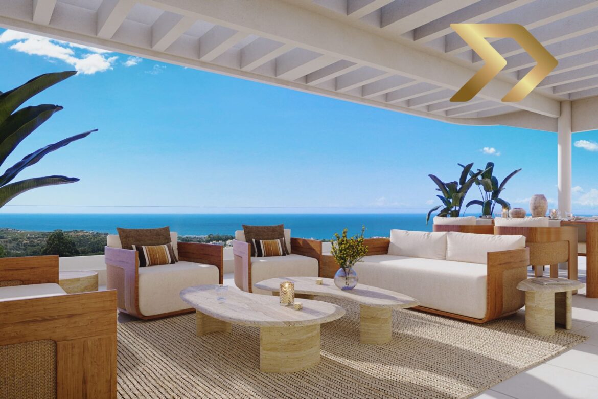 Recreación exterior del residencial de lujo Australy Thera con vistas al mar en Estepona.